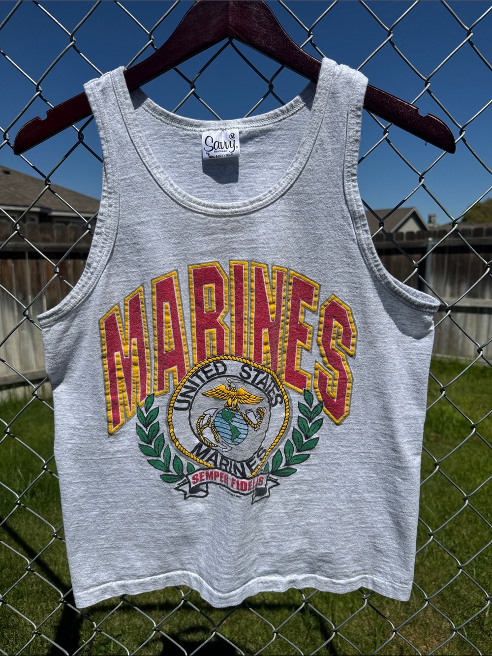 Vintage United States Marines Graphic Tank Top - Red & Gold Lettering